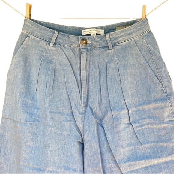 Pilcro and the Letterpress Mina Chambray Wide Crop Pant Blue Chino Shorts - Picture 3 of 14